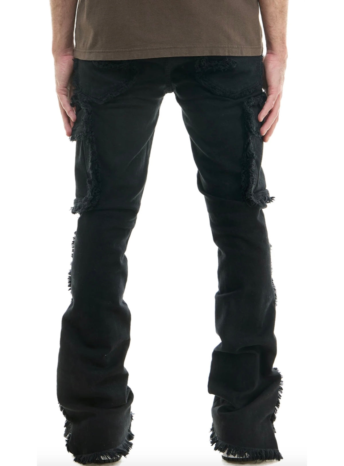 KDNK Jeans - Raw Edge Skinny Flare Cargo - Jet Black - KND4620