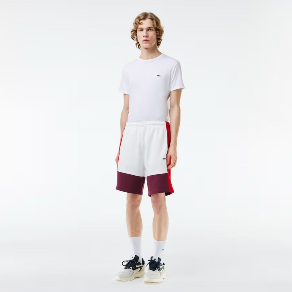 Lacoste Polo T-Shirt - Men's Regular Fit Brushed Fleece Colorblock - White  - GH1319-51