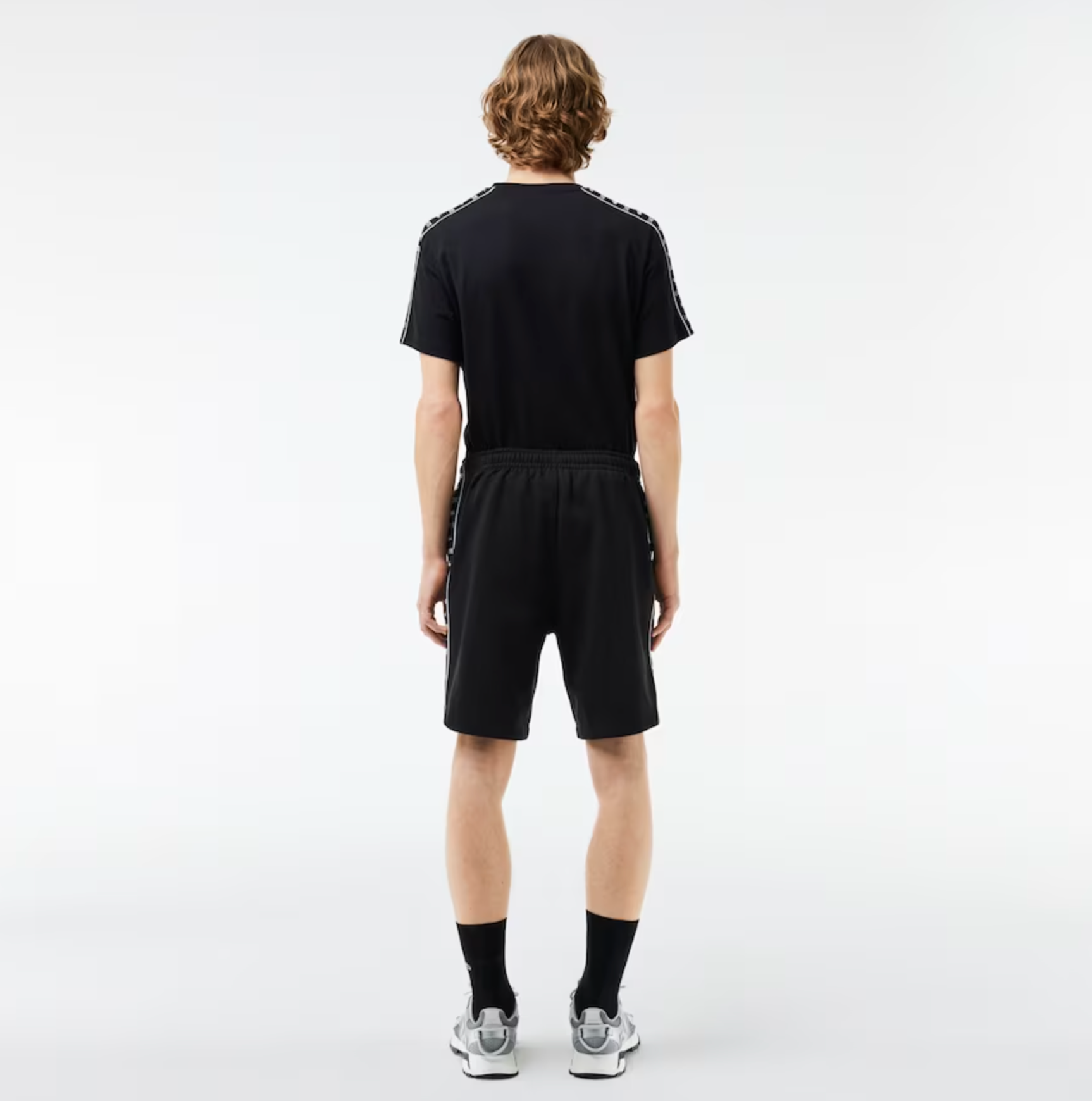 Lacoste Shorts - Men's Logo Stripe Fleece - Black -  GH7397-51
