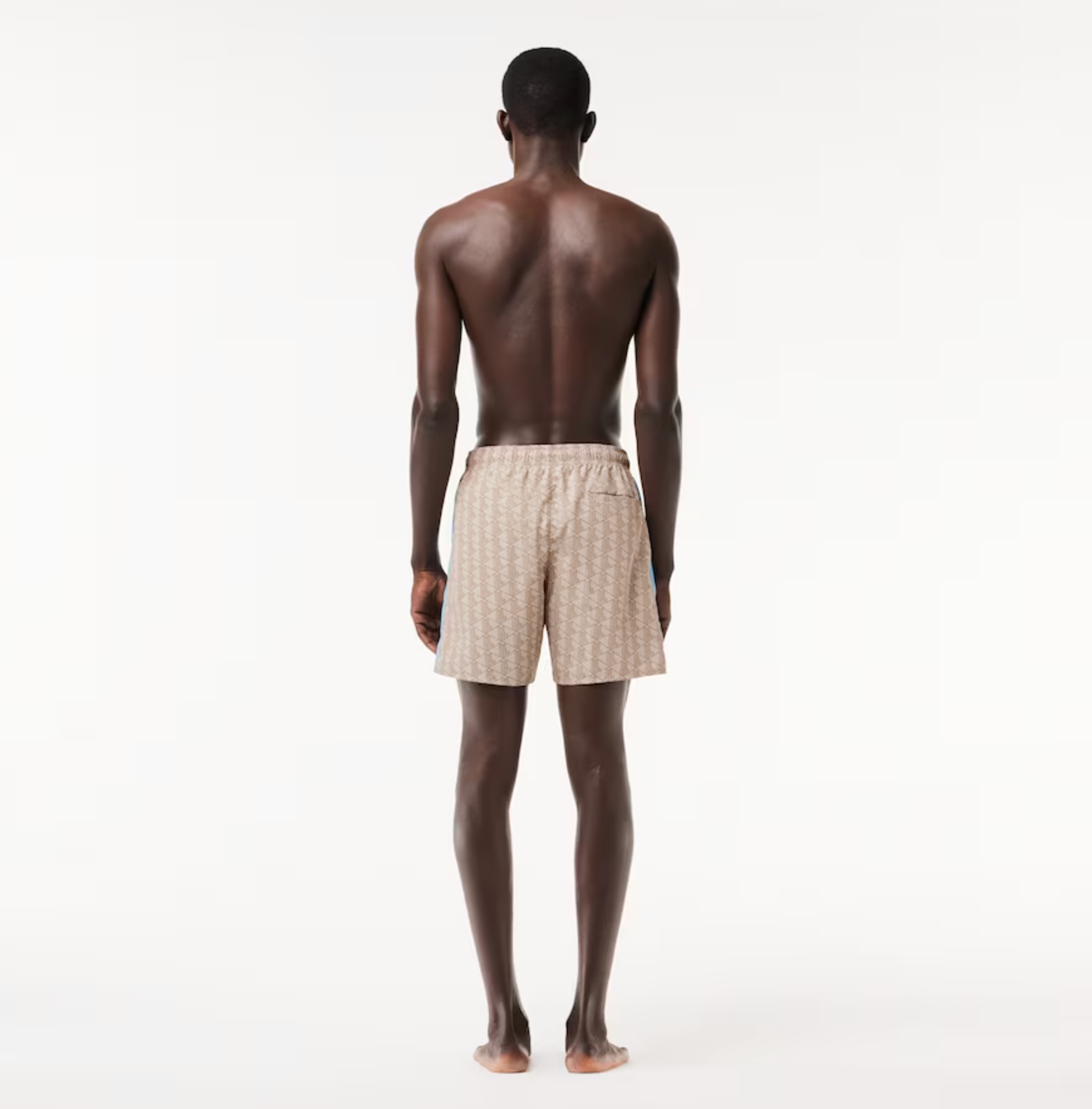 Lacoste Shorts - Men's Monogram Print Swim Trunks - Beige And Blue  - MH6980-51