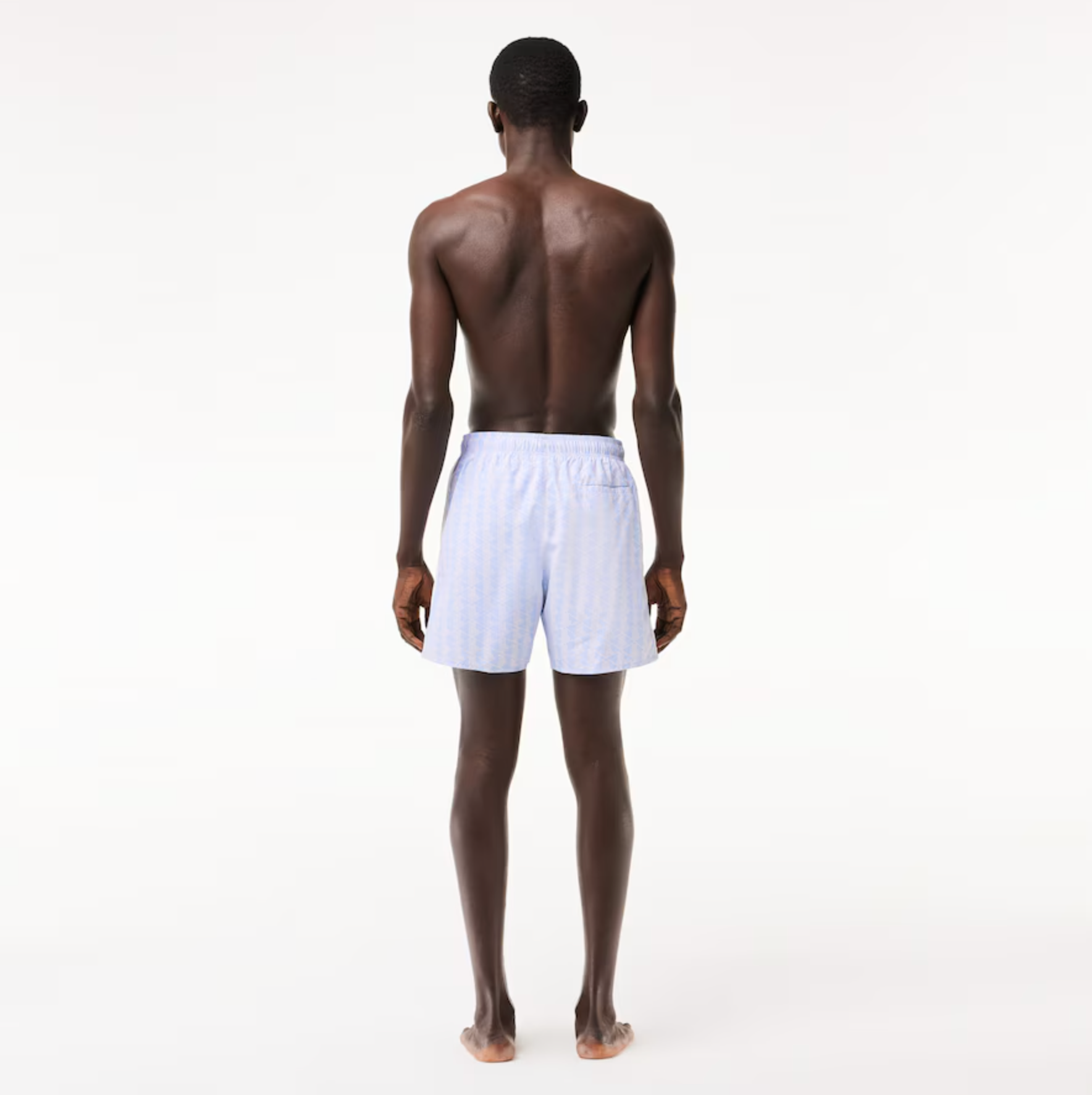 Lacoste Shorts - Men's Monogram Print Swim Trunks - Blue And White - MH6980-51