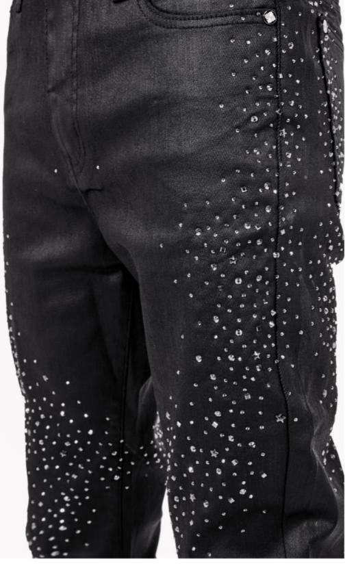 Guapi Jeans - ALL BLACK STARRY SKY WAXED DENIM - 398ABSSWD28