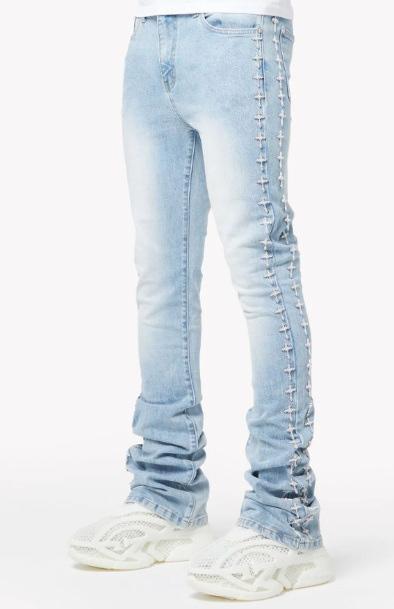 Guapi Jeans - Crosses Embellished Denim - Vintage Blue - 443VBLU