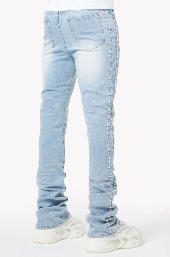 Guapi Jeans - Crosses Embellished Denim - Vintage Blue - 443VBLU