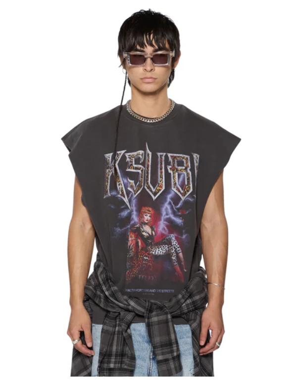 Ksubi T-Shirt - Kingdon Slash Crew - Faded Black - MSP25FL008