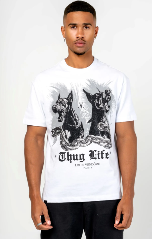 Louis Vendome T-Shirt - Angry Dogs Thug Life - White  - LV69