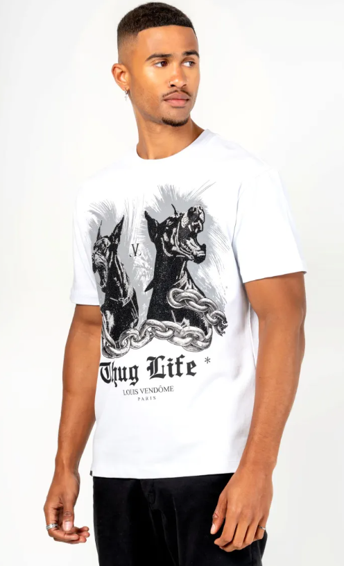 Louis Vendome T-Shirt - Angry Dogs Thug Life - White  - LV69