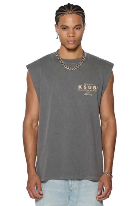 Ksubi T-Shirt - Lock Cut Off Tee - Charcoal  - MSP25TA001