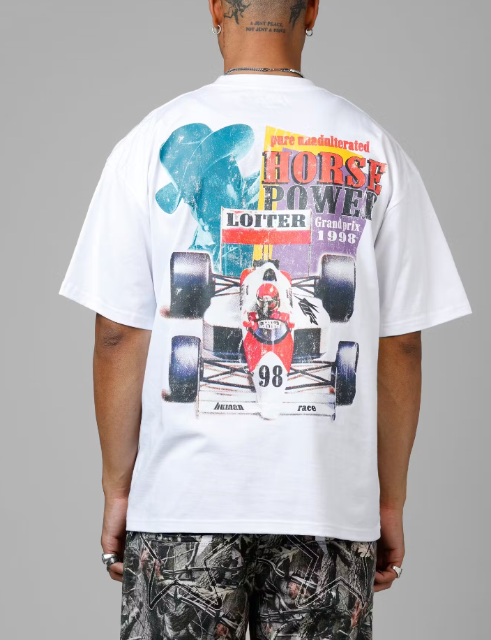 Loiter T-Shirt - Horse Power Vintage Drop Tee - White  - 02052438W100S
