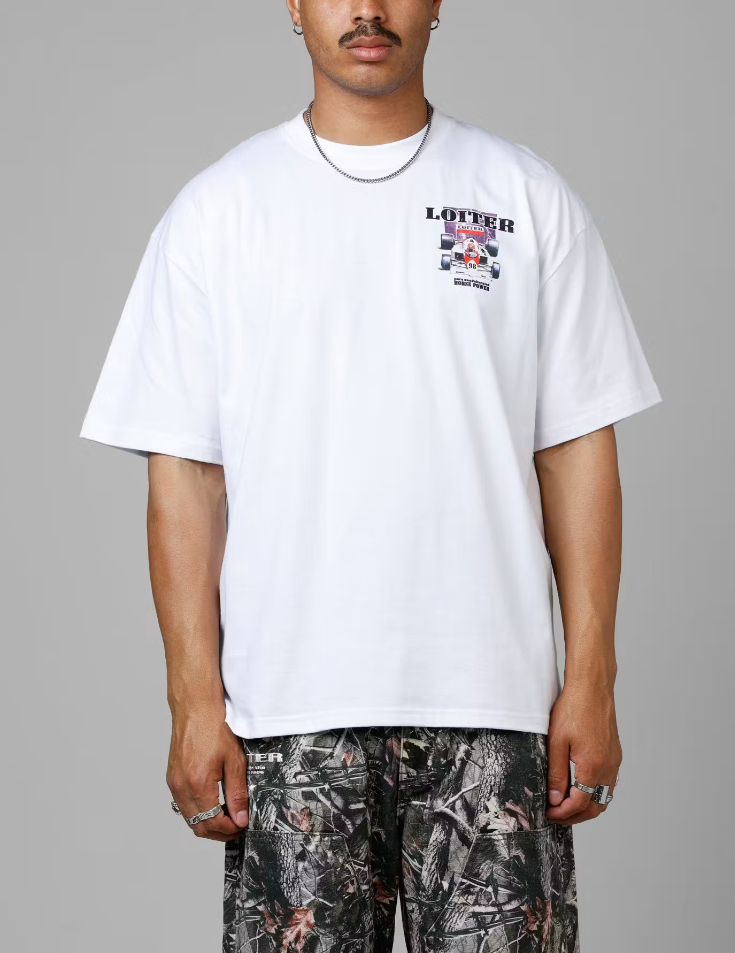 Loiter T-Shirt - Horse Power Vintage Drop Tee - White  - 02052438W100S