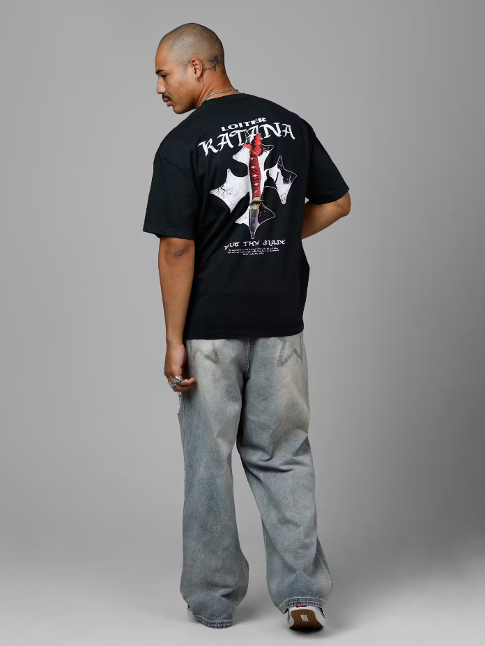 Loiter T-Shirt - Katana Vintage Tee - Black Acid Wash - 02053555B017S