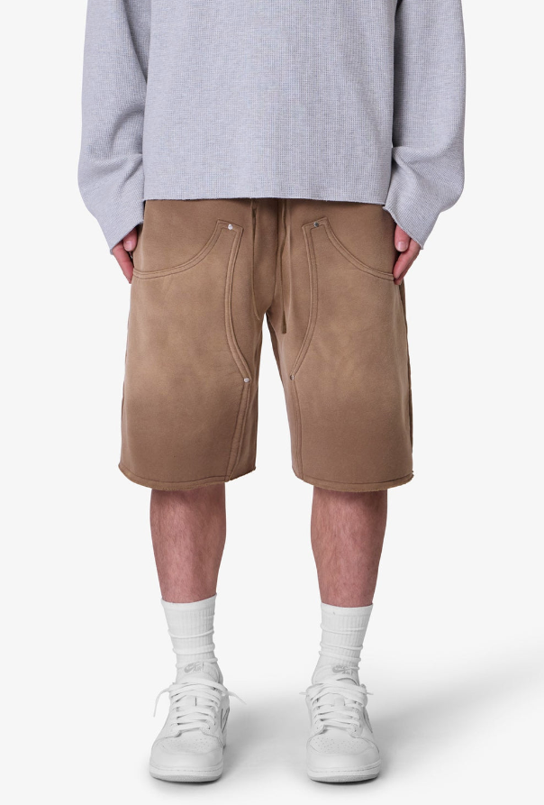 MNML Shorts - West Double Knee Sweatshorts - Tan - M2024-Y879T