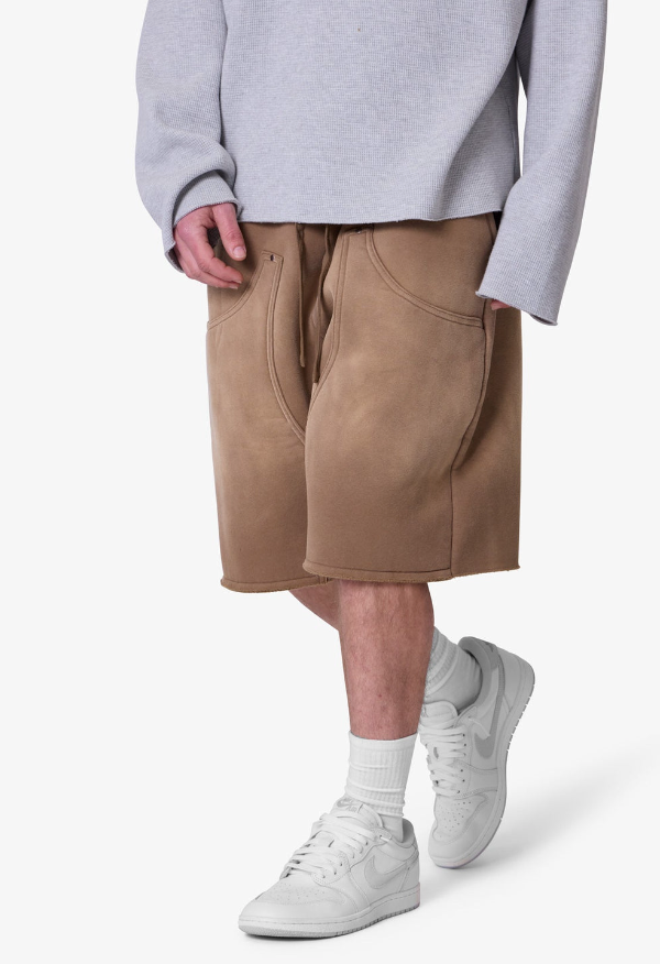 MNML Shorts - West Double Knee Sweatshorts - Tan - M2024-Y879T