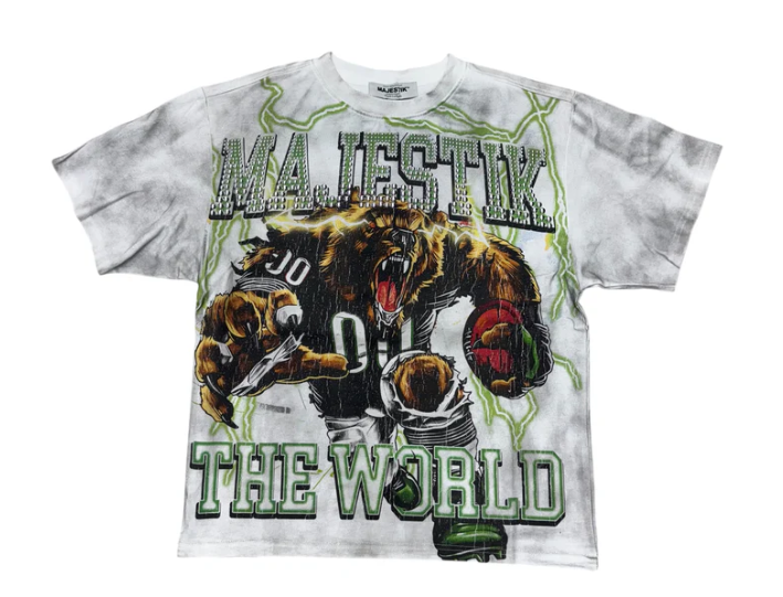 Majestik Shirt - Men's Bear Running Back Garment Dyed T-Shirts - Cream - TE2529