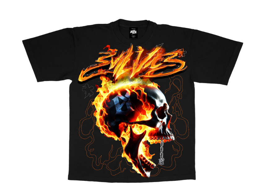 Evil Vice Short Set - Thread Flame Skull - Black - EVSSTB1