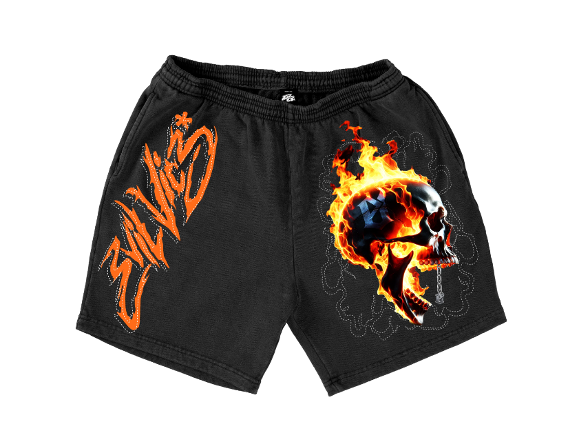 Evil Vice Short Set - Thread Flame Skull - Black - EVSSTB1