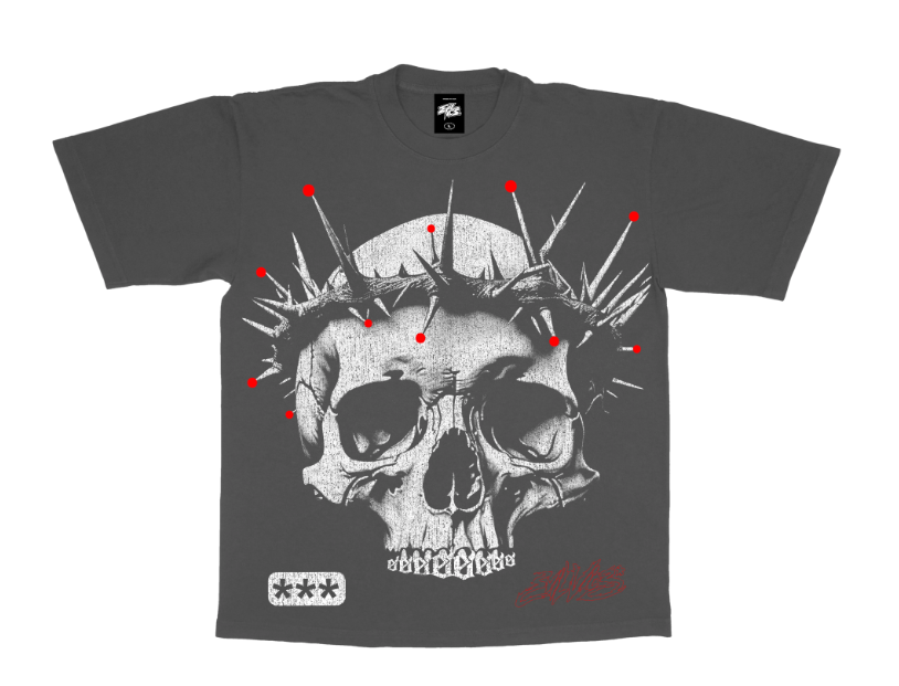 Evil Vice T-Shirt - Thorn Skull - Grey - EVTSTSG3