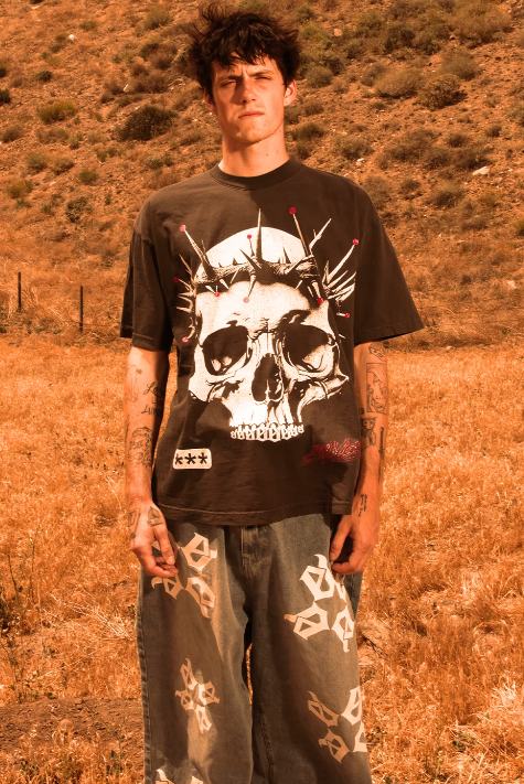 Evil Vice T-Shirt - Thorn Skull - Grey - EVTSTSG3