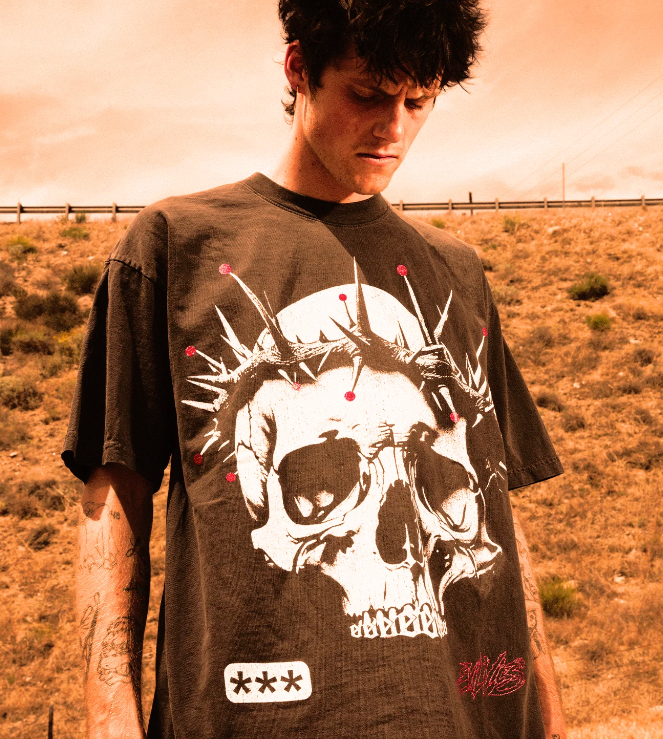 Evil Vice T-Shirt - Thorn Skull - Grey - EVTSTSG3