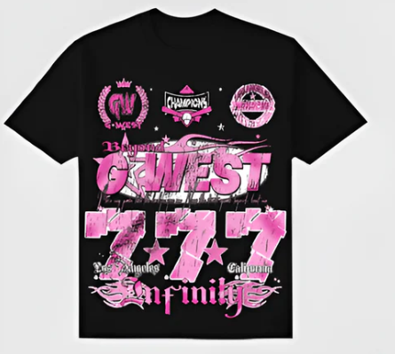 G West T-Shirt - G West 777 Tee Mens Style - Black\Pink - GWRHJMTFG9263