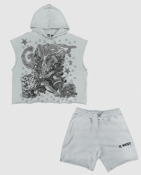 G West Hoodie and Short - Rich For Myself Sleeves Crop - Grey Violet\Grey - APCSLSET9304