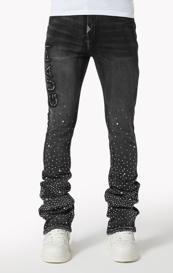 Guapi Jeans - Iron Grey Embellished Denim - Grey - 564IGED28