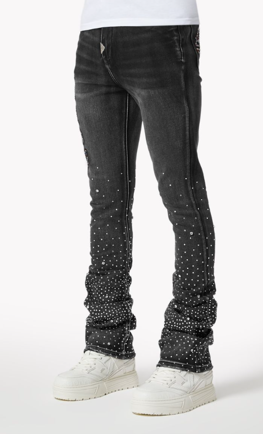 Guapi Jeans - Iron Grey Embellished Denim - Grey - 564IGED28