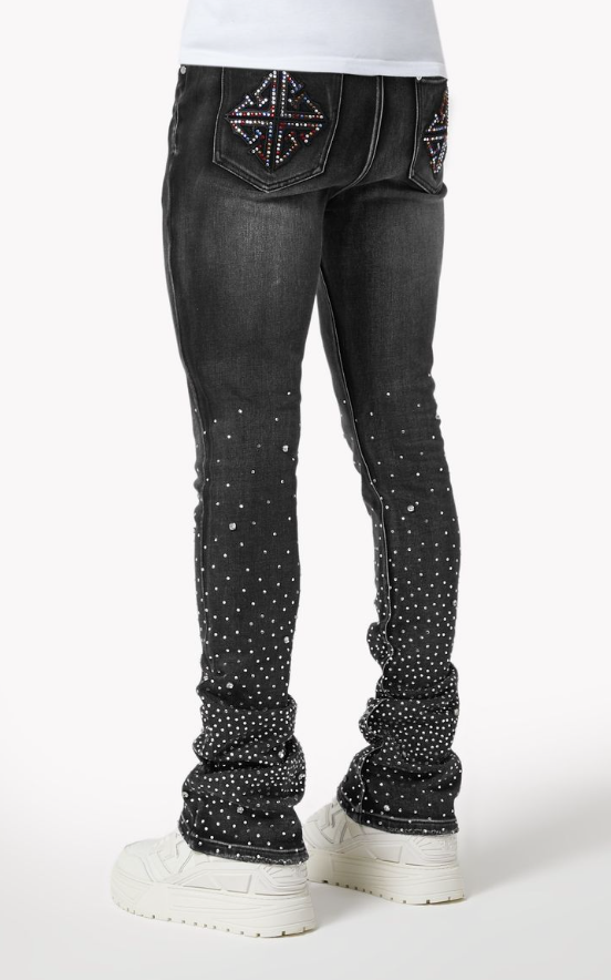 Guapi Jeans - Iron Grey Embellished Denim - Grey - 564IGED28