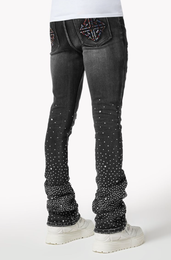 Guapi Jeans - Iron Grey Embellished Denim - Grey - 564IGED28