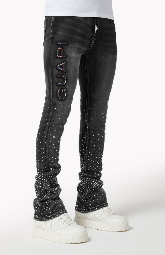 Guapi Jeans - Iron Grey Embellished Denim - Grey - 564IGED28