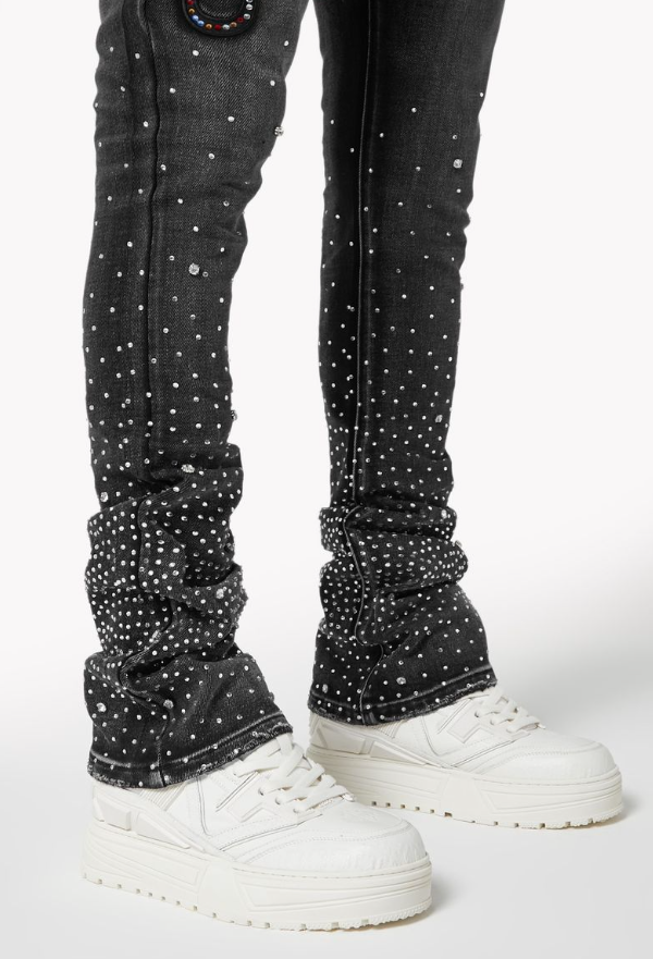 Guapi Jeans - Iron Grey Embellished Denim - Grey - 564IGED28