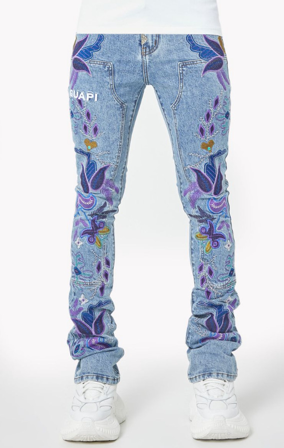 Guapi Jeans - Purple Flower Denim - Blue  - 565PFD