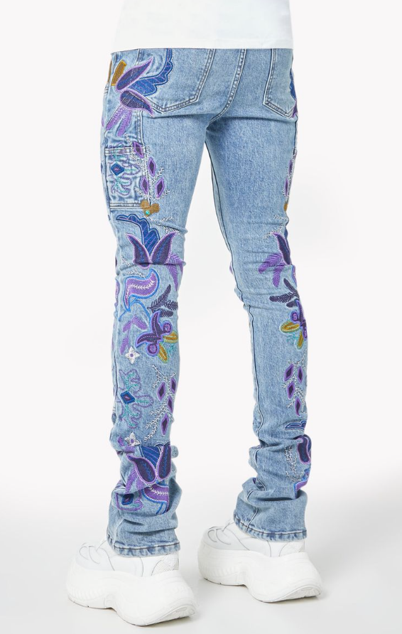 Guapi Jeans - Purple Flower Denim - Blue  - 565PFD
