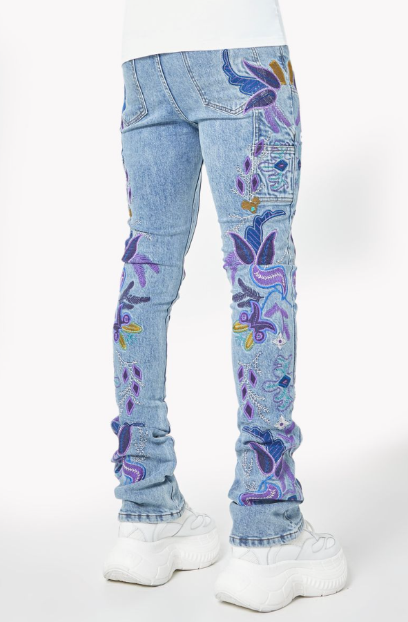 Guapi Jeans - Purple Flower Denim - Blue  - 565PFD