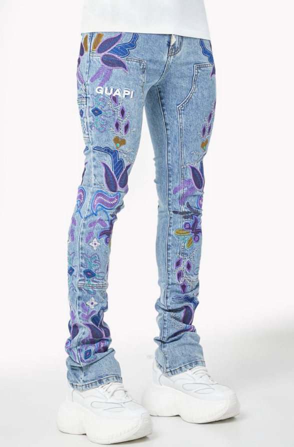 Guapi Jeans - Purple Flower Denim - Blue  - 565PFD