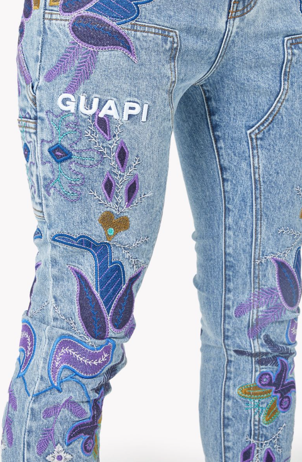 Guapi Jeans - Purple Flower Denim - Blue  - 565PFD