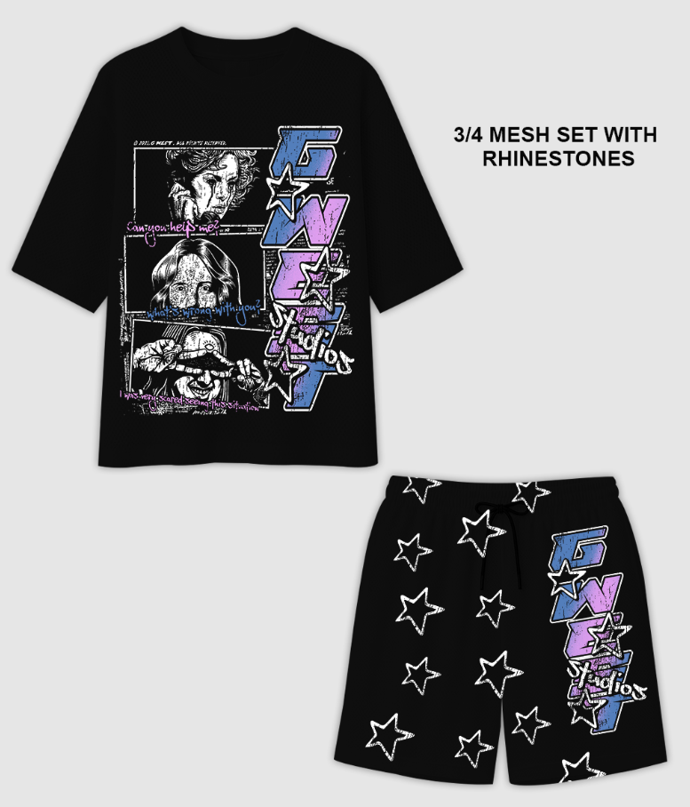 G West - Short Set - Help Me - Black\White\Multi - GWRMSB5002