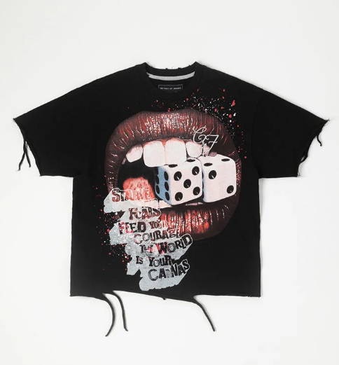 GFA Manasseh T-Shirt - Kiss Dice SS knit Crop - Black - 051-3306