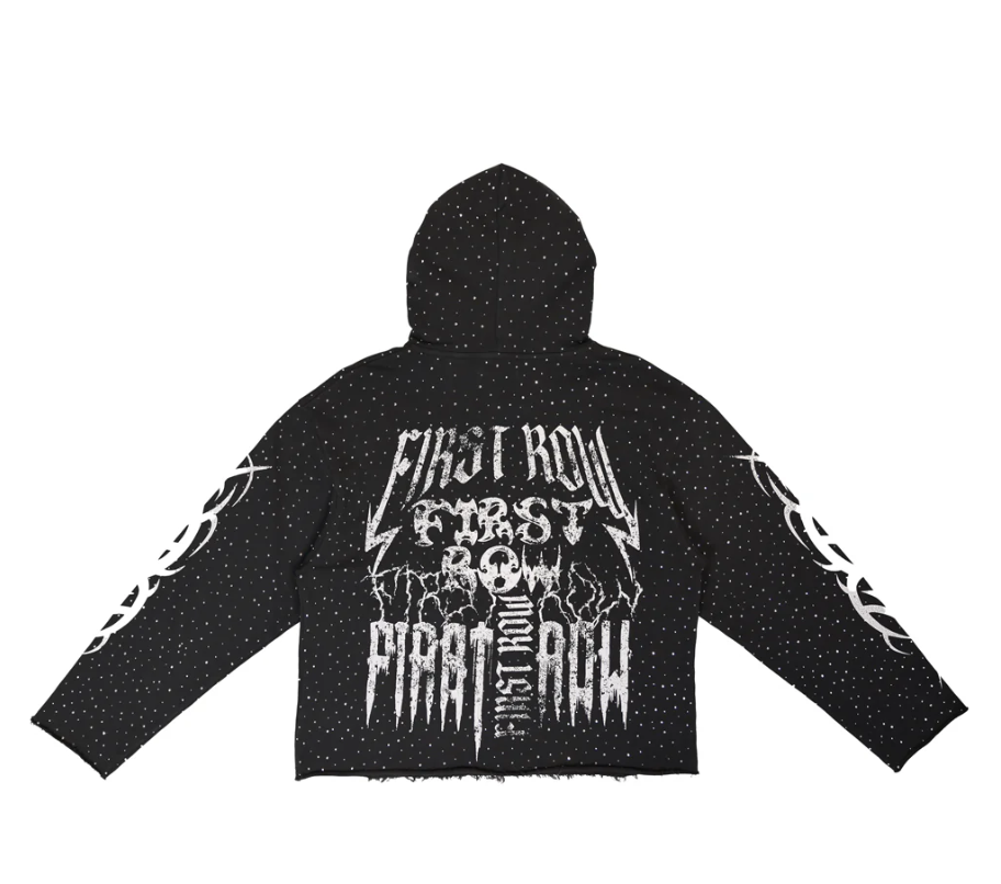 First Row Hoodie - Y2K Tribal All Over Stud - Grey - FRF2507A