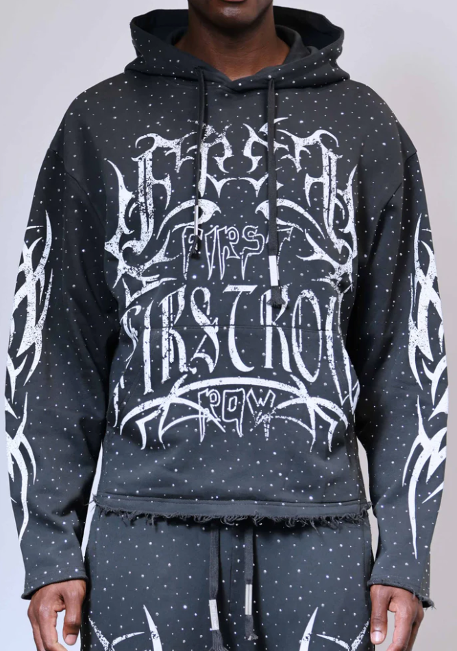 First Row Hoodie - Y2K Tribal All Over Stud - Grey - FRF2507A