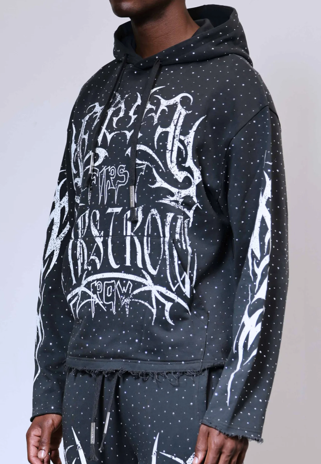 First Row Hoodie - Y2K Tribal All Over Stud - Grey - FRF2507A