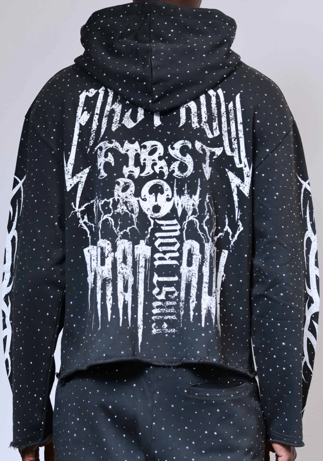 First Row Hoodie - Y2K Tribal All Over Stud - Grey - FRF2507A