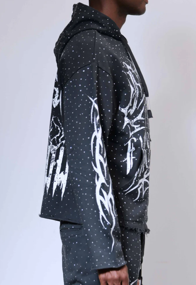First Row Hoodie - Y2K Tribal All Over Stud - Grey - FRF2507A