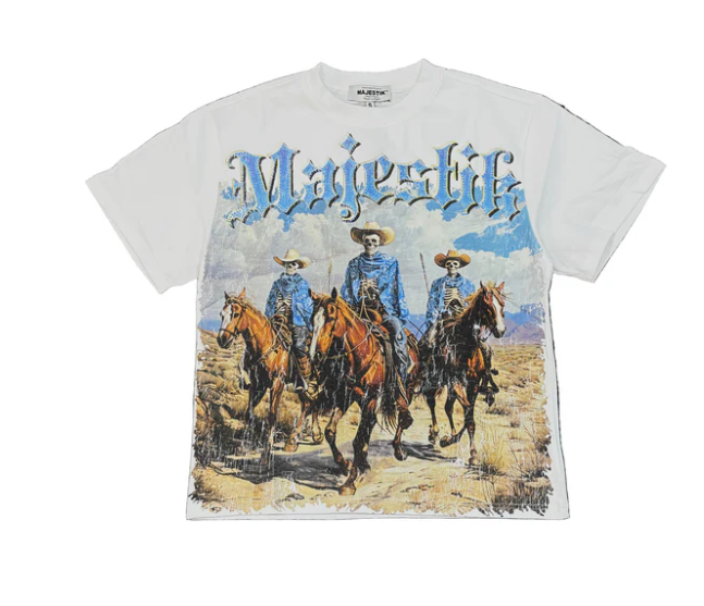 Majestik T-Shirt - Cow Boy Graphic - Off White - TE2542