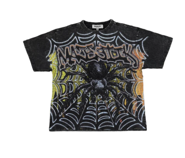 Majestik T-Shirt - Spider Web Garment Dyed Print - Black - TE2517