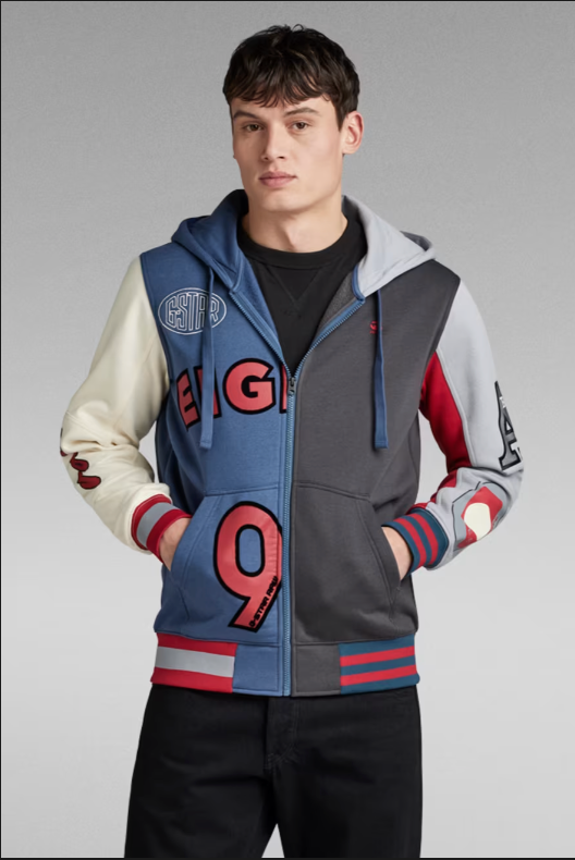 G-Star Sweatsuit - Varsity Hooded Zip Up- Rank Blue Multi Color Block - D24702