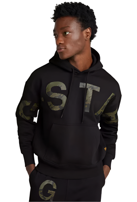 G-Star Sweater - Embro print Loose Hooded Sweater - Dark Black - D25530