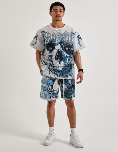 Majestik Shirt - Men's Lightening Skull Rhijne Stone TEE - Cream - TE2577