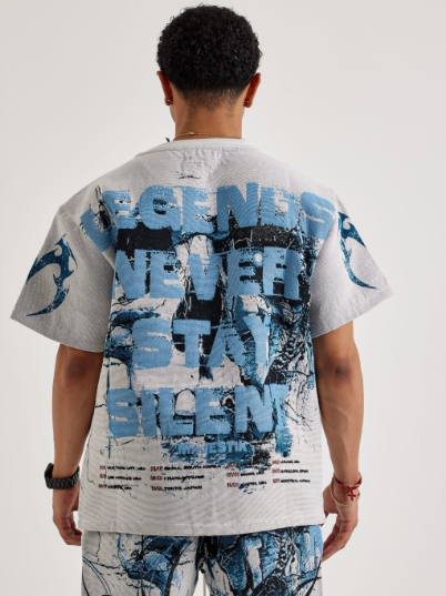 Majestik Shirt - Men's Lightening Skull Rhijne Stone TEE - Cream - TE2577