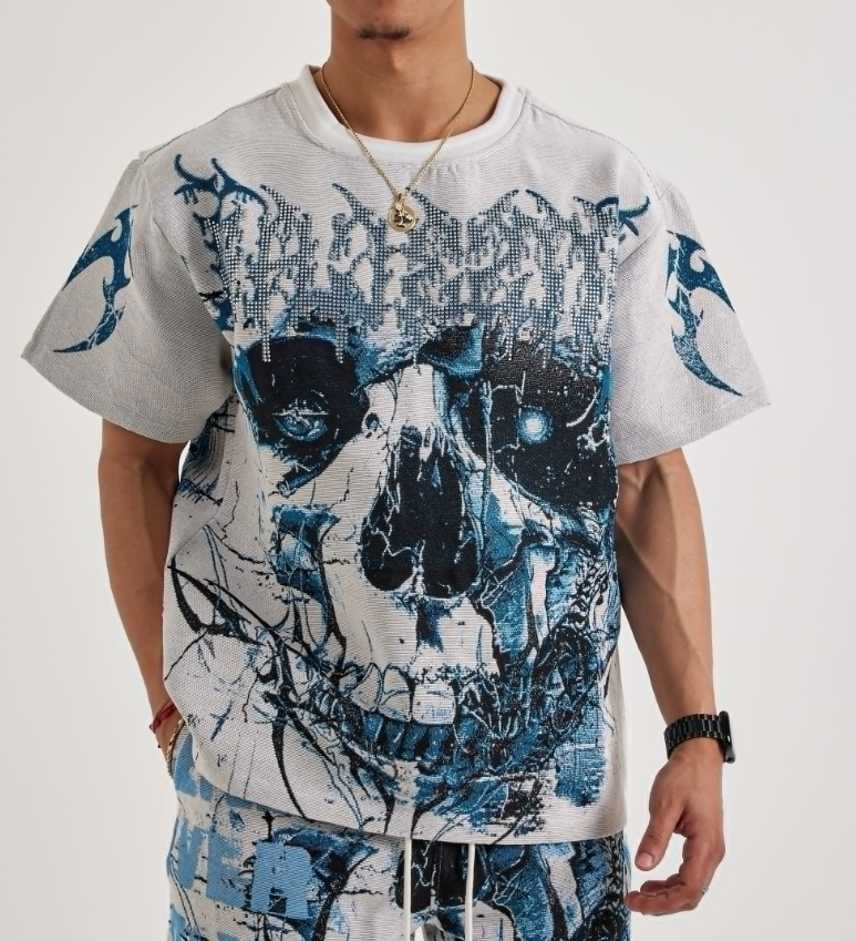 Majestik Shirt - Men's Lightening Skull Rhijne Stone TEE - Cream - TE2577